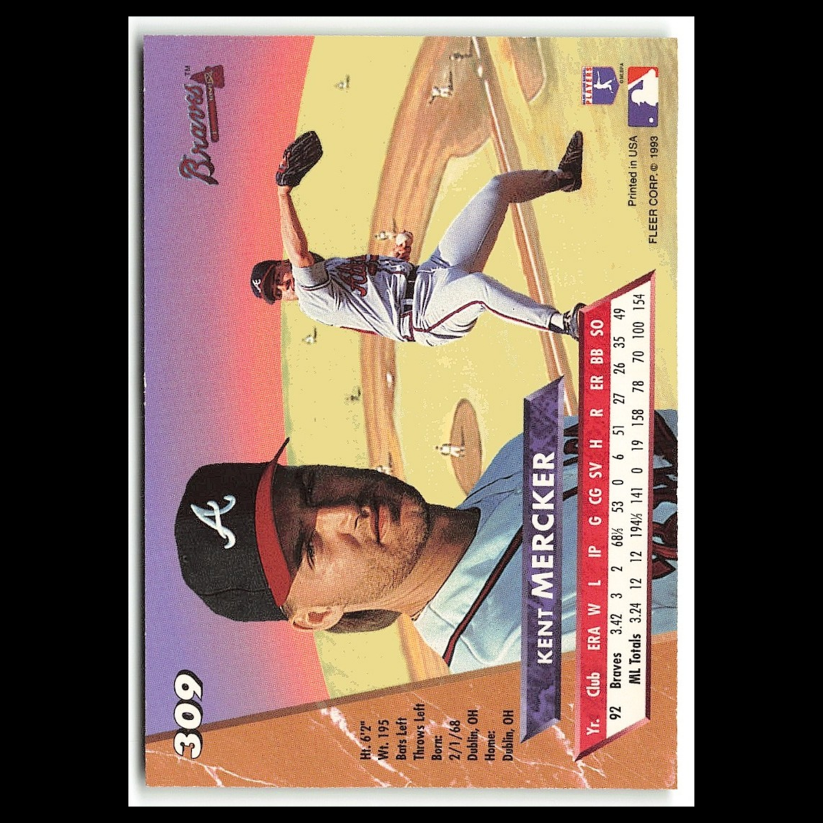 Kent Mercker #309 1993 Fleer Ultra Atlanta Braves Baseball Card MLB NM