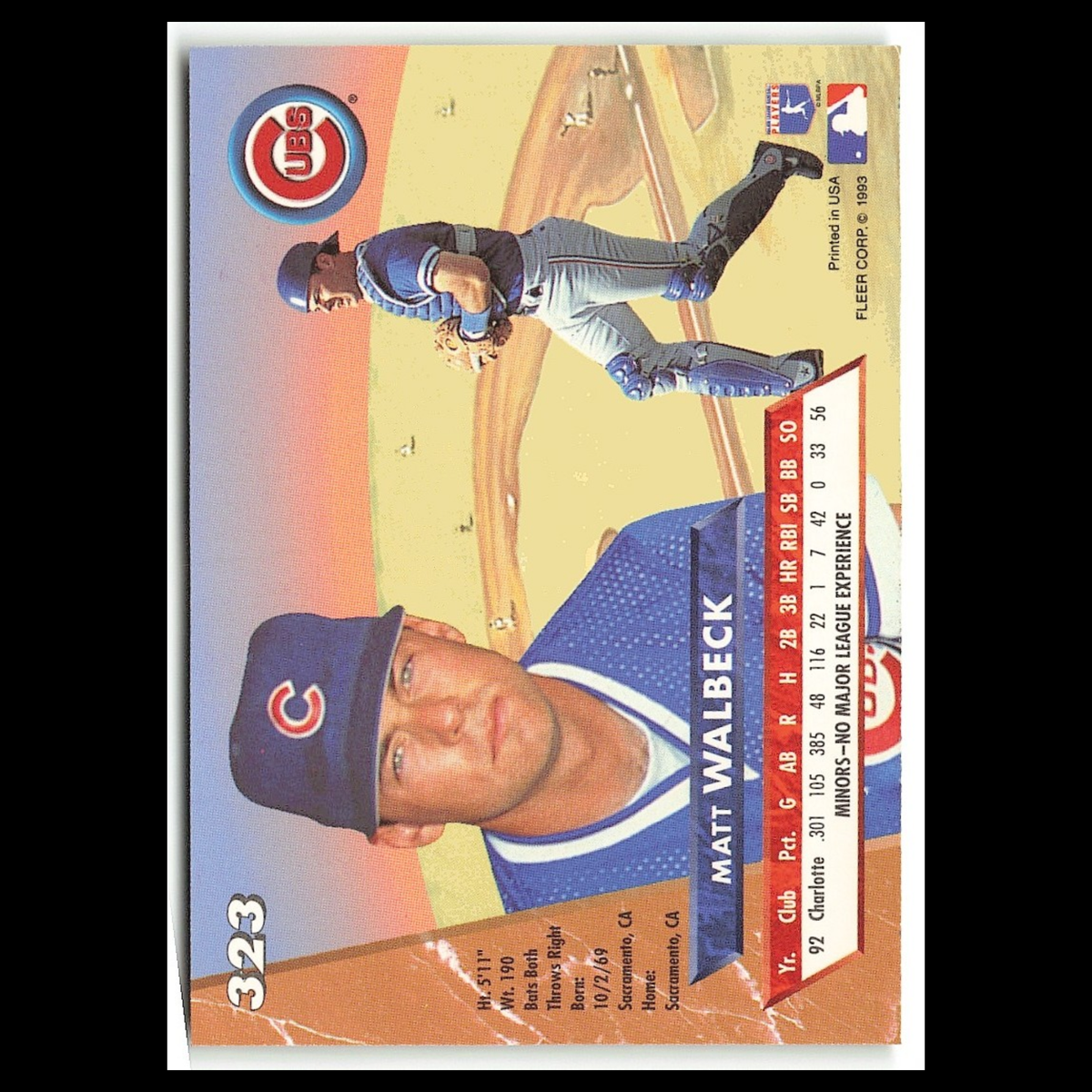Matt Walbeck Rookie #323 1993 Fleer Ultra Chicago Cubs Baseball Card MLB NM