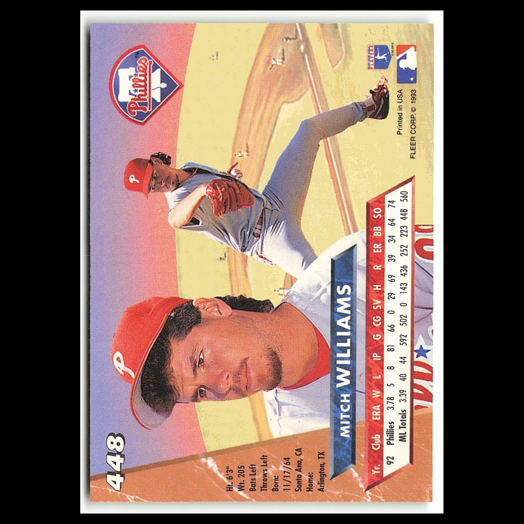 Mitch Williams #448 1993 Fleer Ultra Philadelphia Phillies Baseball Card MLB NM