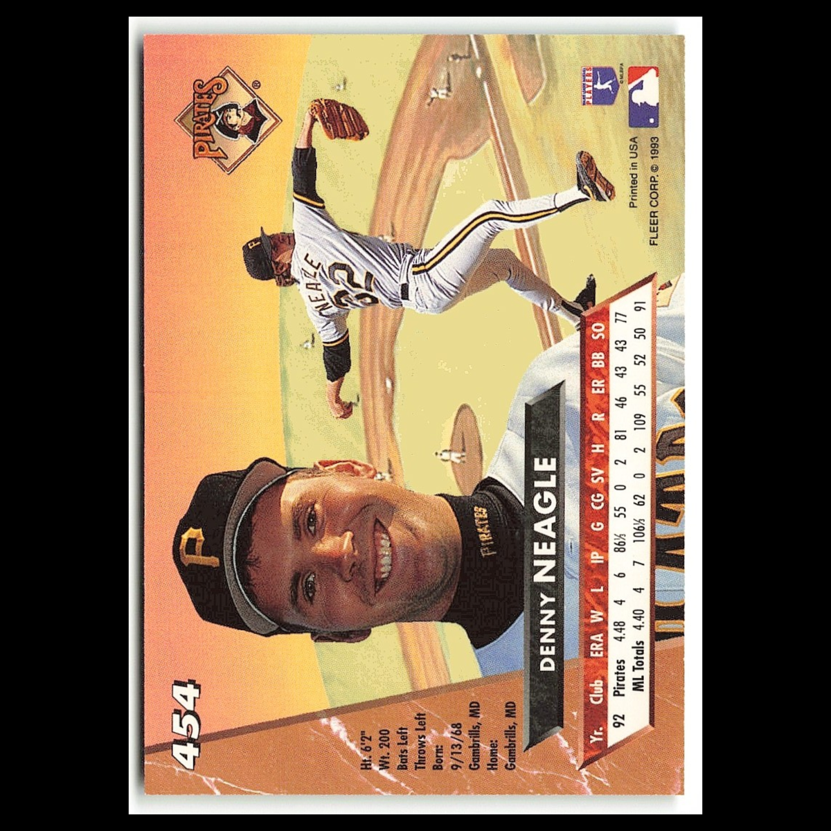 Denny Neagle #454 1993 Fleer Ultra Pittsburgh Pirates Baseball Card MLB NM