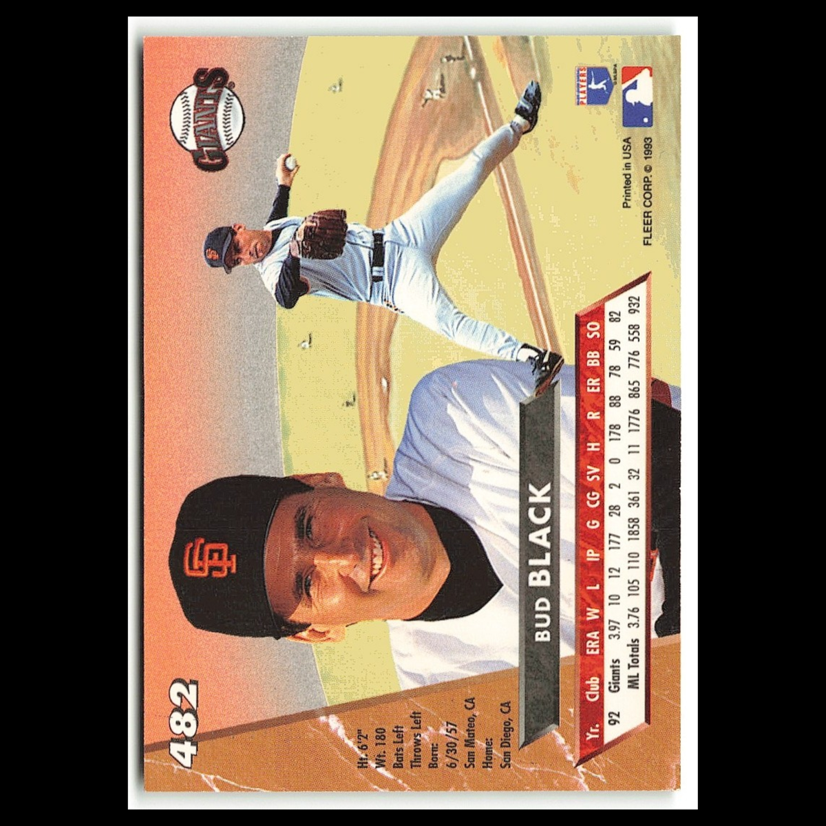 Bud Black #482 1993 Fleer Ultra San Francisco Giants Baseball Card MLB NM