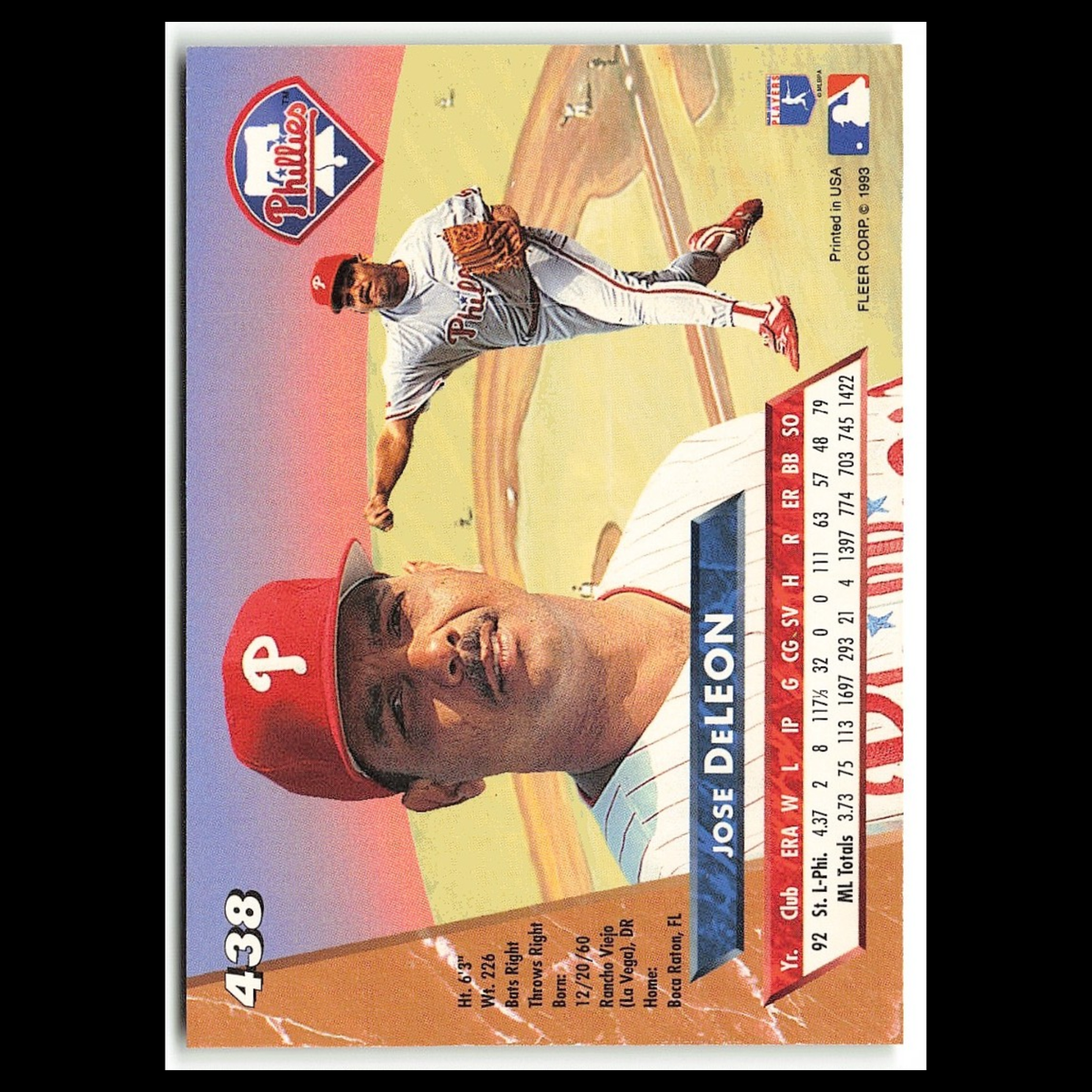 Jose DeLeon #438 1993 Fleer Ultra Philadelphia Phillies Baseball Card MLB NM