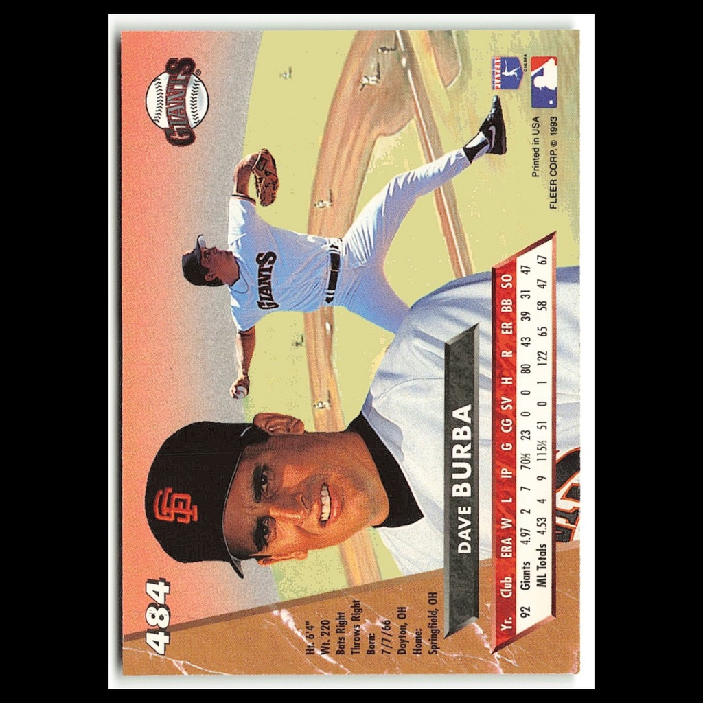 Dave Burba #484 1993 Fleer Ultra San Francisco Giants Baseball Card MLB NM