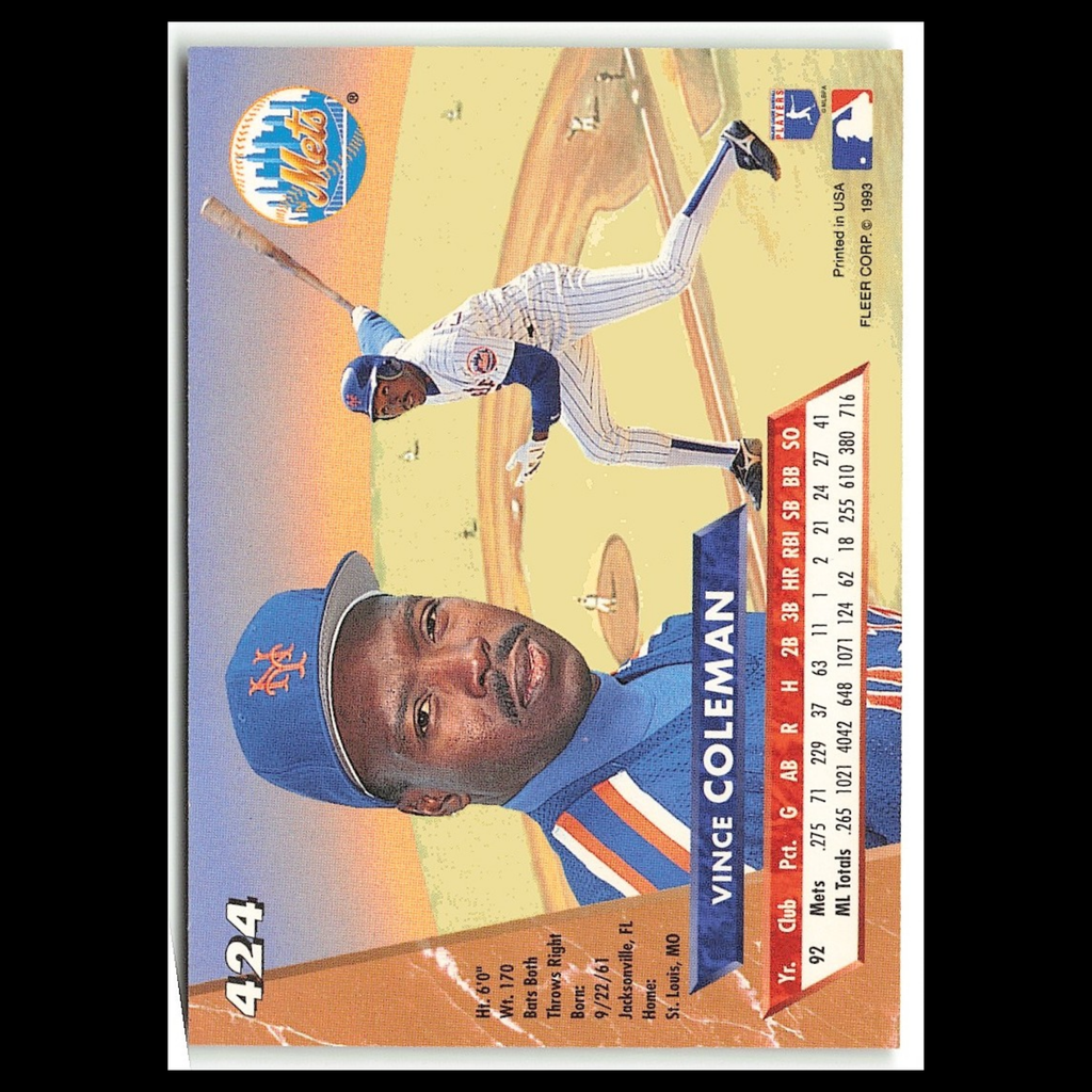 Vince Coleman #424 1993 Fleer Ultra New York Mets Baseball Card MLB NM