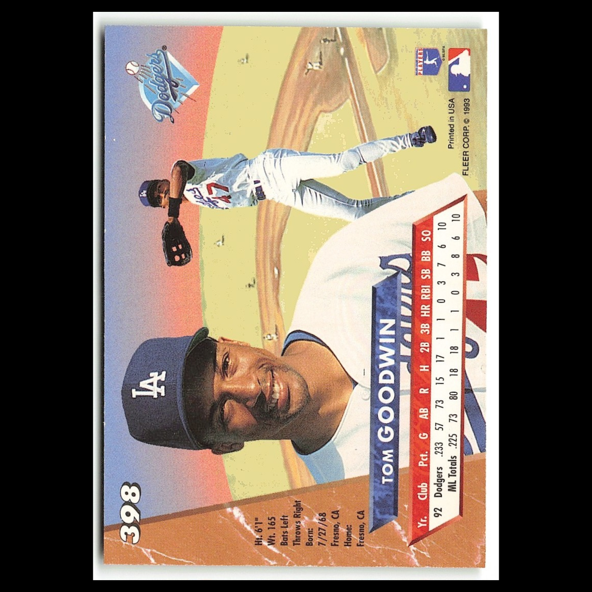 Tom Goodwin #398 1993 Fleer Ultra Los Angeles Dodgers Baseball Card MLB NM