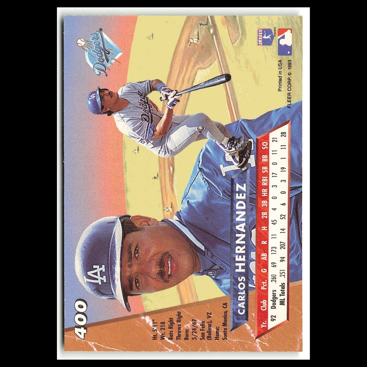 Carlos Hernandez #400 1993 Fleer Ultra Los Angeles Dodgers Baseball Card MLB NM