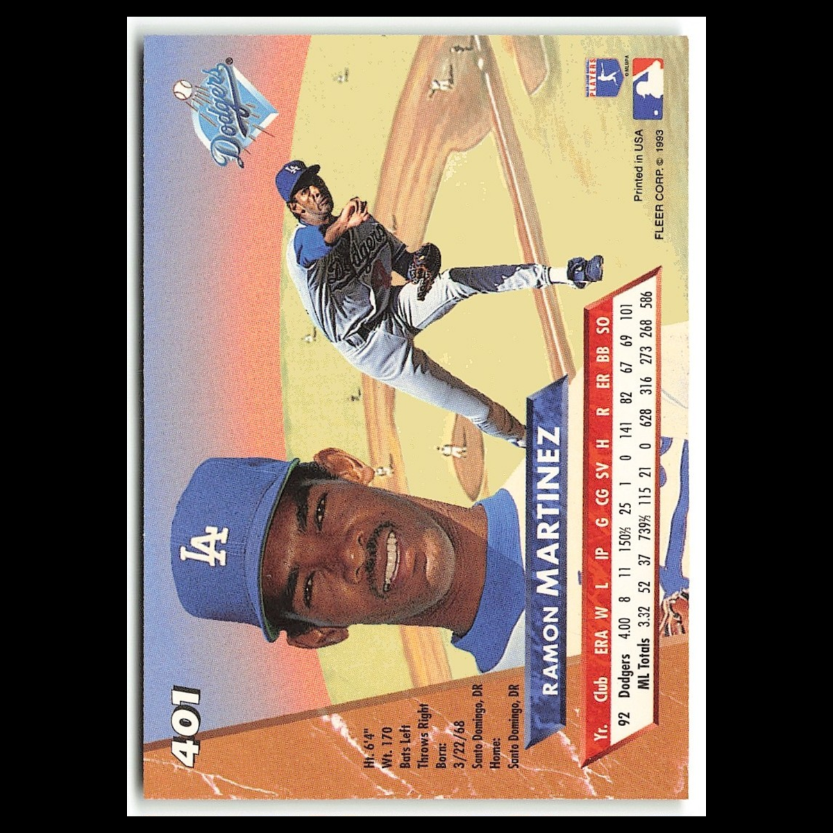 Ramon Martinez #401 1993 Fleer Ultra Los Angeles Dodgers Baseball Card MLB NM