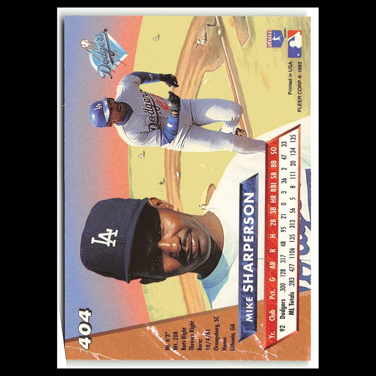 Mike Sharperson #404 1993 Fleer Ultra Los Angeles Dodgers Baseball Card MLB NM