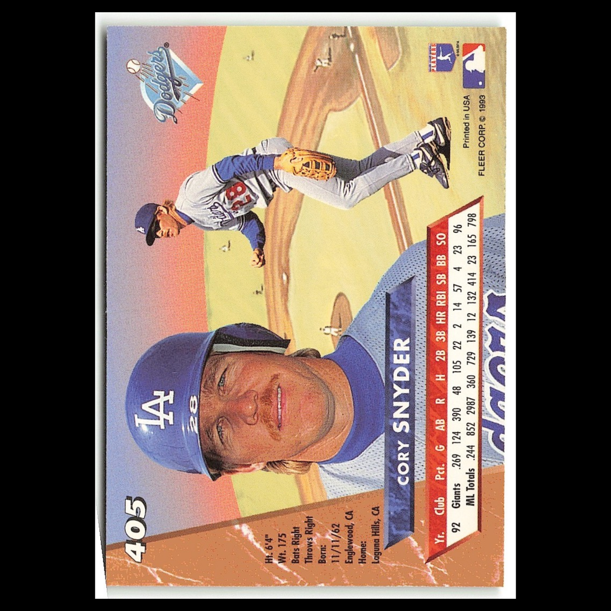 Cory Snyder #405 1993 Fleer Ultra Los Angeles Dodgers Baseball Card MLB NM