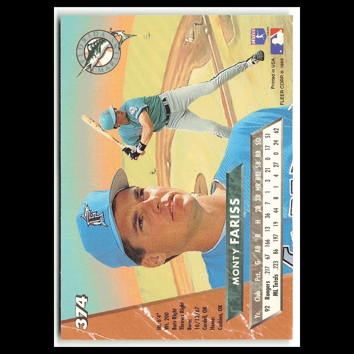 Monty Fariss #374 1993 Fleer Ultra Florida Marlins Baseball Card MLB NM