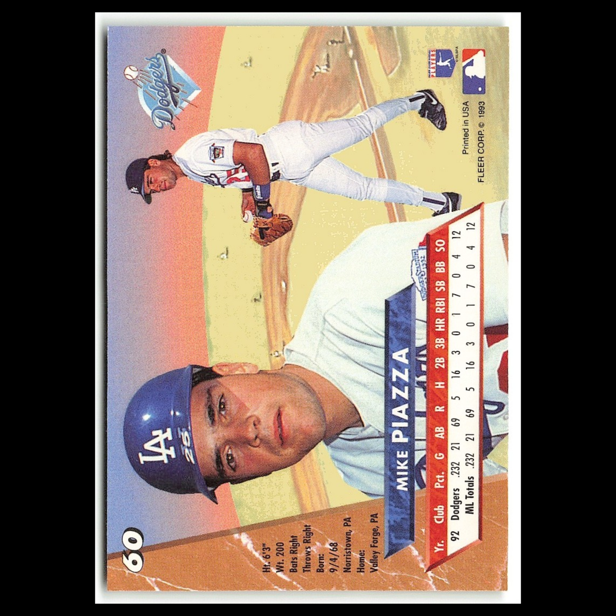 Mike Piazza Rookie #60 1993 Fleer Ultra Los Angeles Dodgers Baseball Card MLB NM