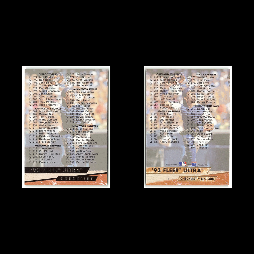 Checklist #300 1993 Fleer Ultra Baseball Card MLB NM