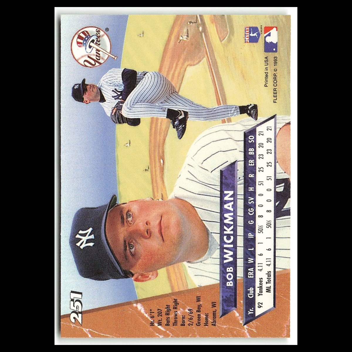 Bob Wickman #251 1993 Fleer Ultra New York Yankees Baseball Card MLB NM