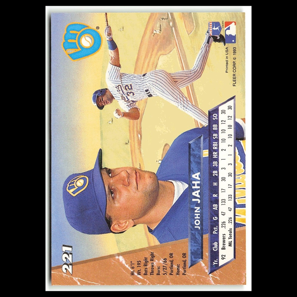 John Jaha #221 1993 Fleer Ultra Milwaukee Brewers Baseball Card MLB NM