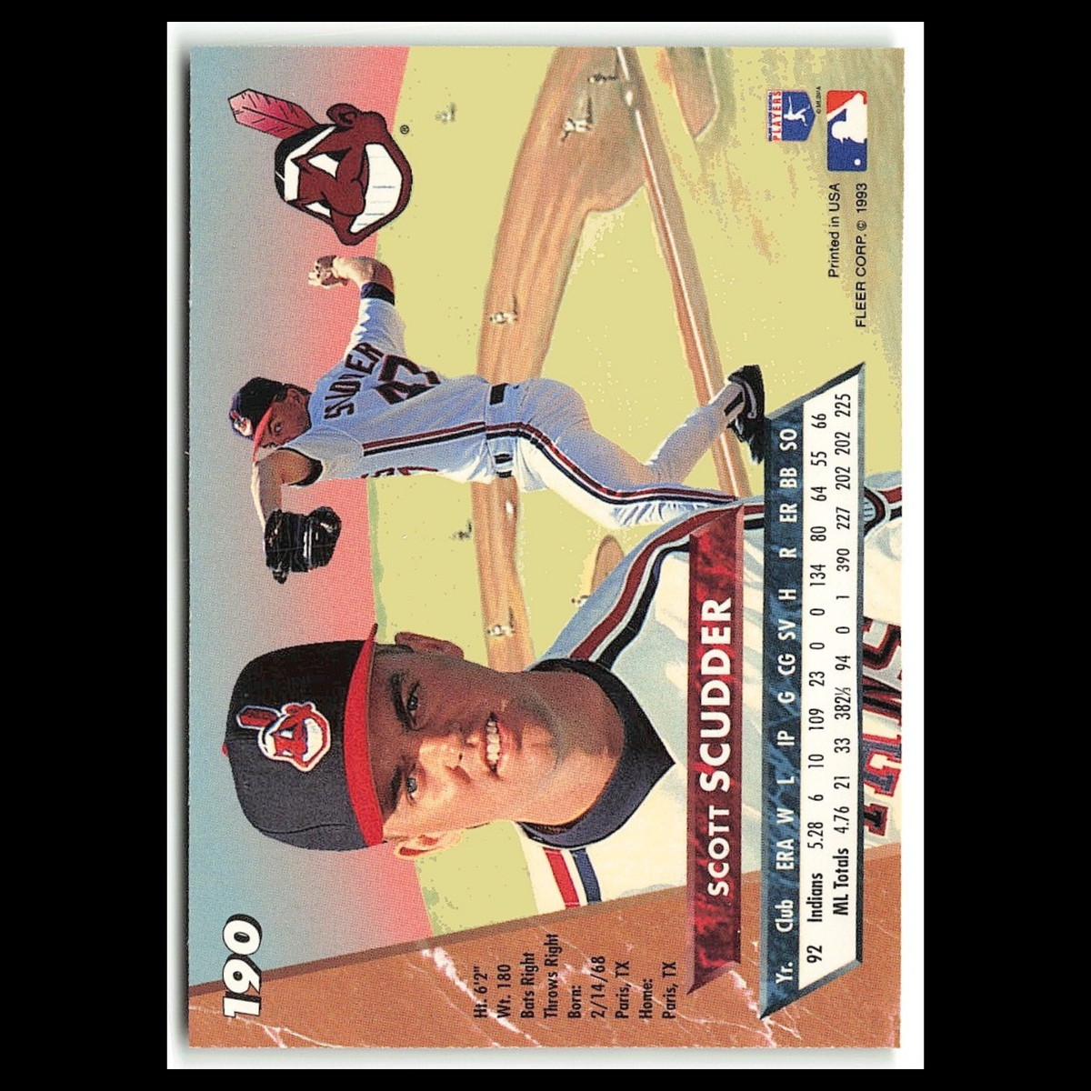 Scott Scudder #190 1993 Fleer Ultra Cleveland Indians Baseball Card MLB NM
