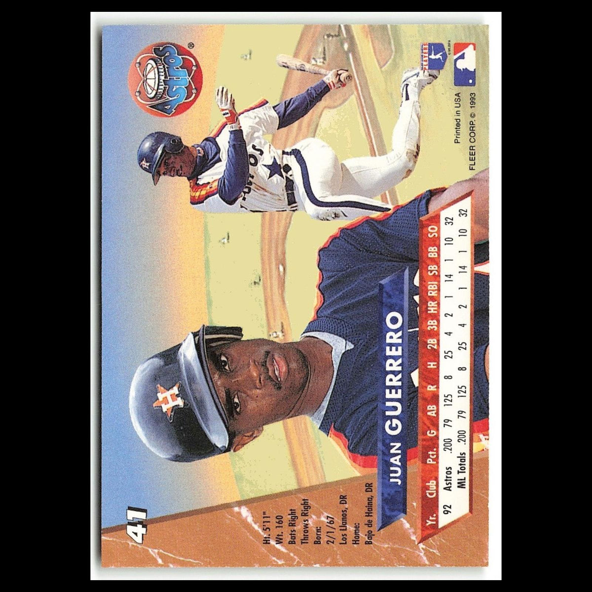 Juan Guerrero #41 1993 Fleer Ultra Houston Astros Baseball Card MLB NM