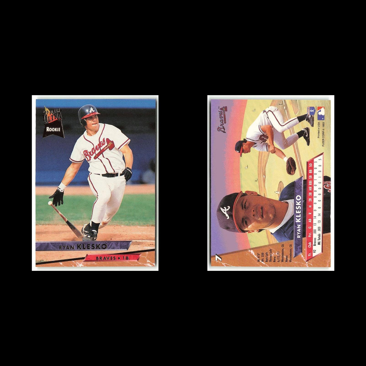 Ryan Klesko #7 1993 Fleer Ultra Atlanta Braves Baseball Card MLB NM