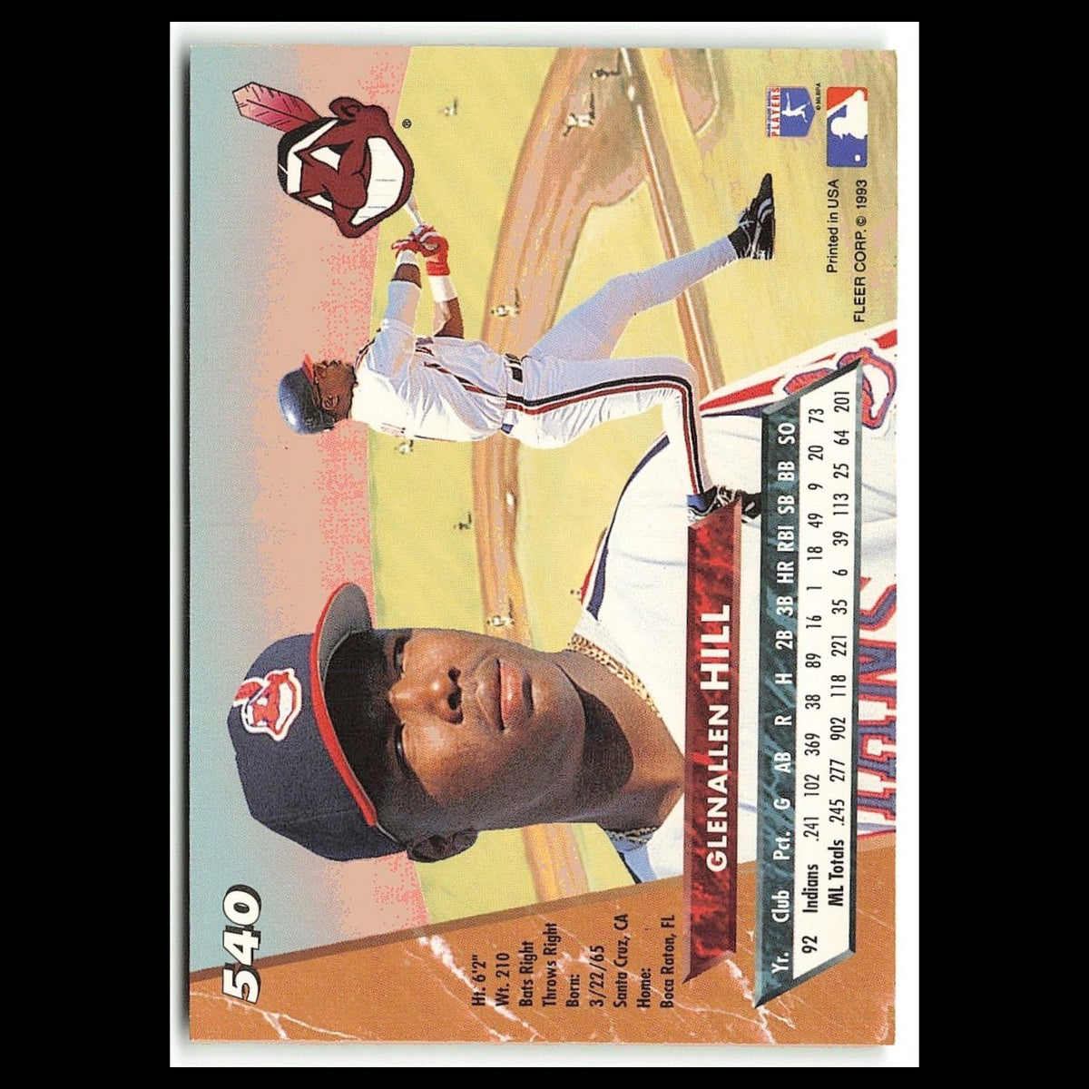 Glenallen Hill #540 1993 Fleer Ultra Cleveland Indians Baseball Card MLB NM