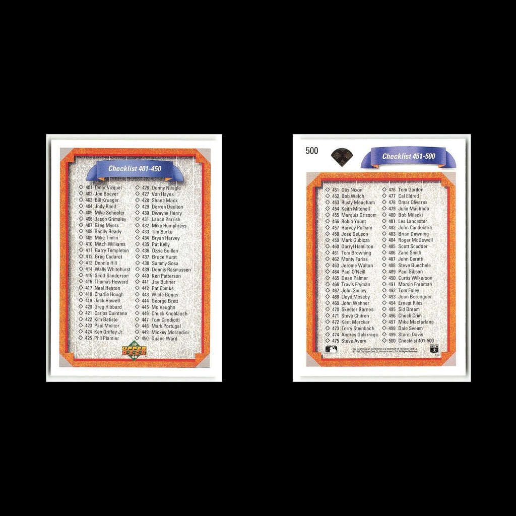 Checklist 401- #500 1992 Upper Deck Baseball Card MLB NM