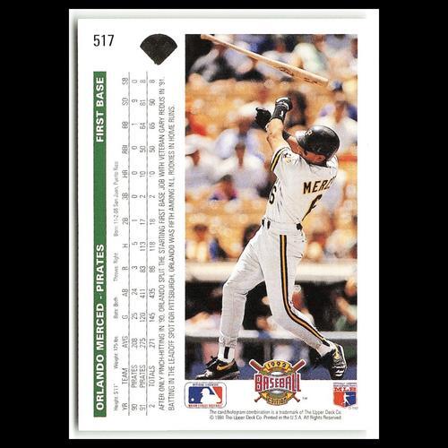 Orlando Merced #517 1992 Upper Deck Pittsburgh Pirates Baseball Card MLB NM
