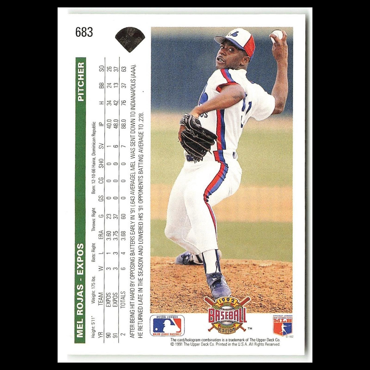 Mel Rojas #683 1992 Upper Deck Montreal Expos Baseball Card MLB NM