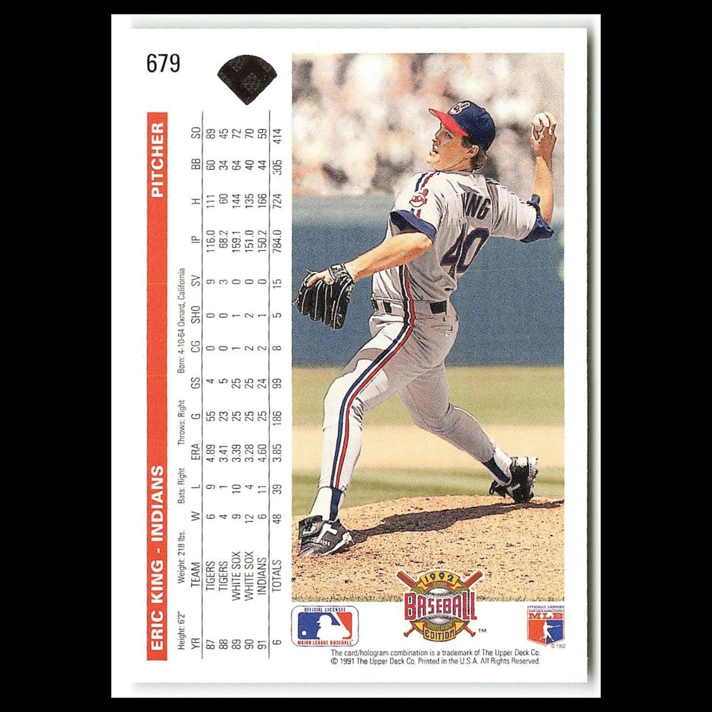Eric King #679 1992 Upper Deck Cleveland Indians Baseball Card MLB NM