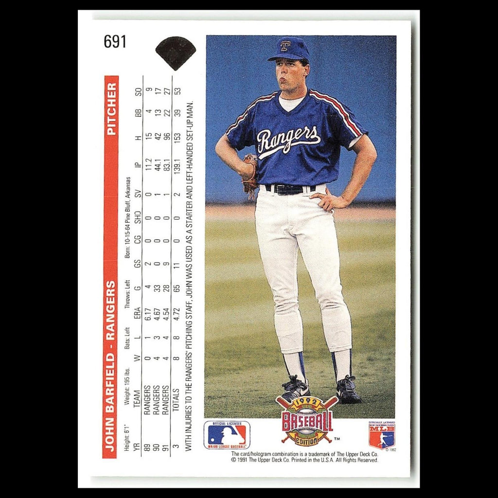 John Barfield #691 1992 Upper Deck Texas Rangers Baseball Card MLB NM