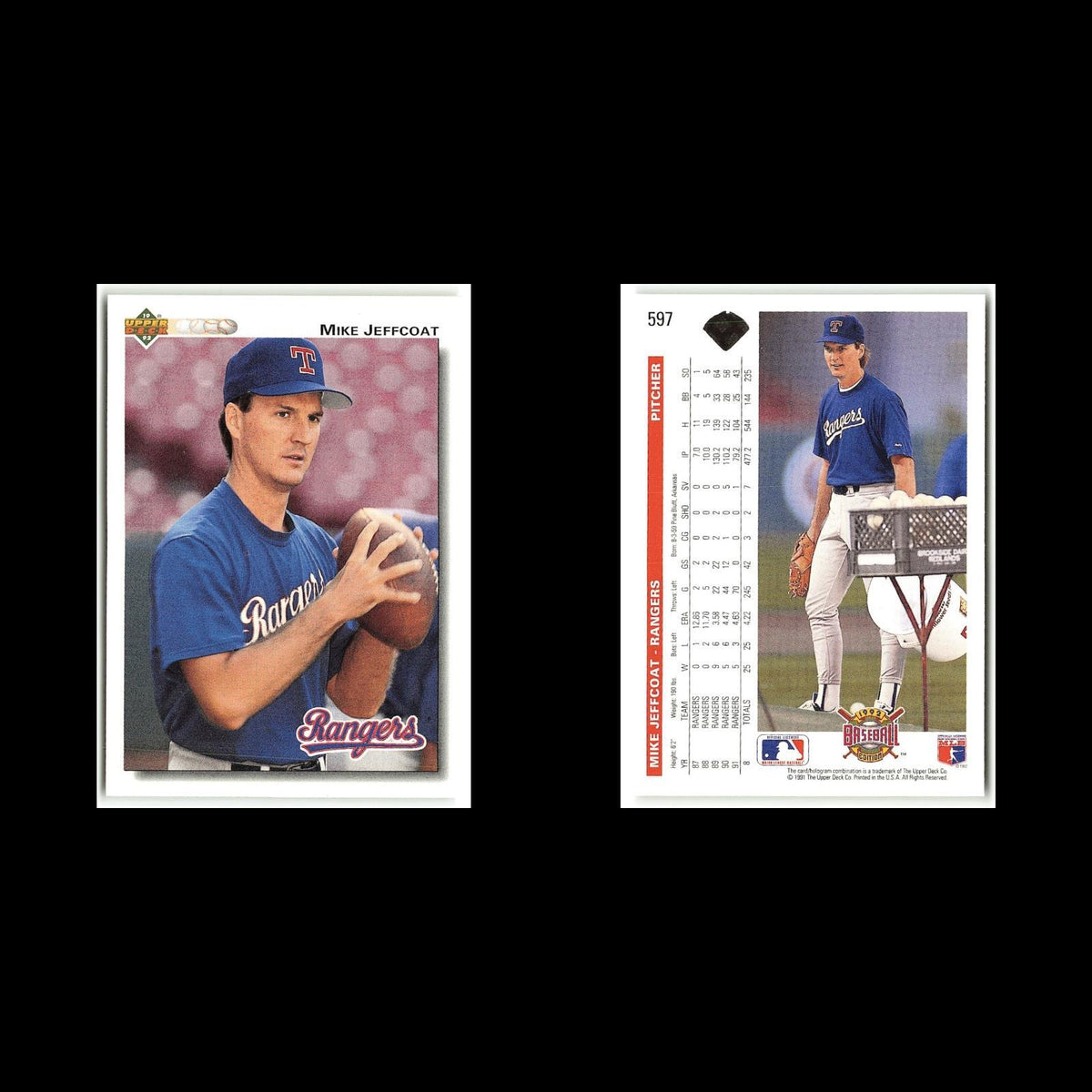 Mike Jeffcoat #597 1992 Upper Deck Texas Rangers Baseball Card MLB NM