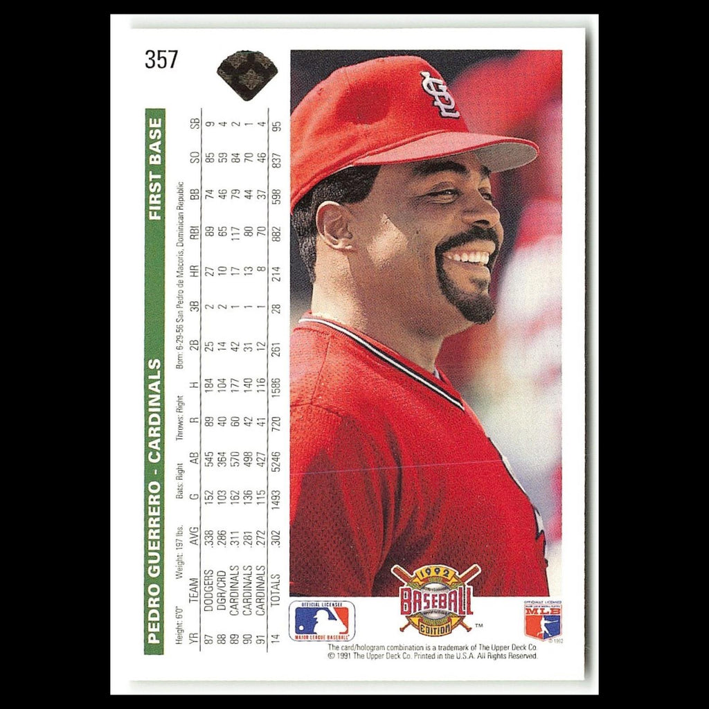 Pedro Guerrero #357 1992 Upper Deck St. Louis Cardinals Baseball Card MLB NM