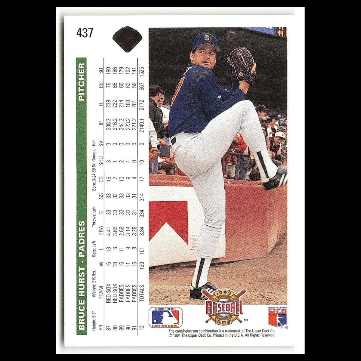 Bruce Hurst #437 1992 Upper Deck San Diego Padres Baseball Card MLB NM