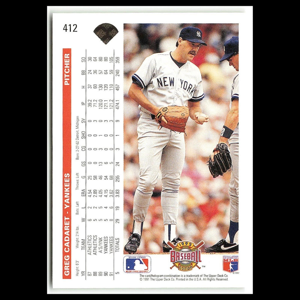 Greg Cadaret #412 1992 Upper Deck New York Yankees Baseball Card MLB NM