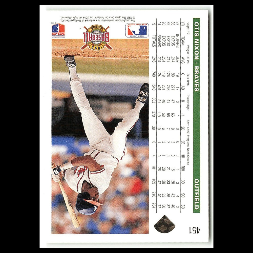 Otis Nixon #451 1992 Upper Deck Atlanta Braves Baseball Card MLB NM