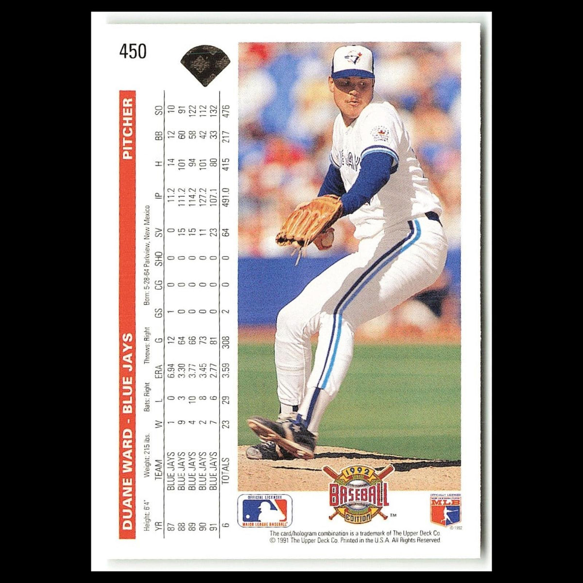 Duane Ward #450 1992 Upper Deck Toronto Blue Jays Baseball Card MLB NM