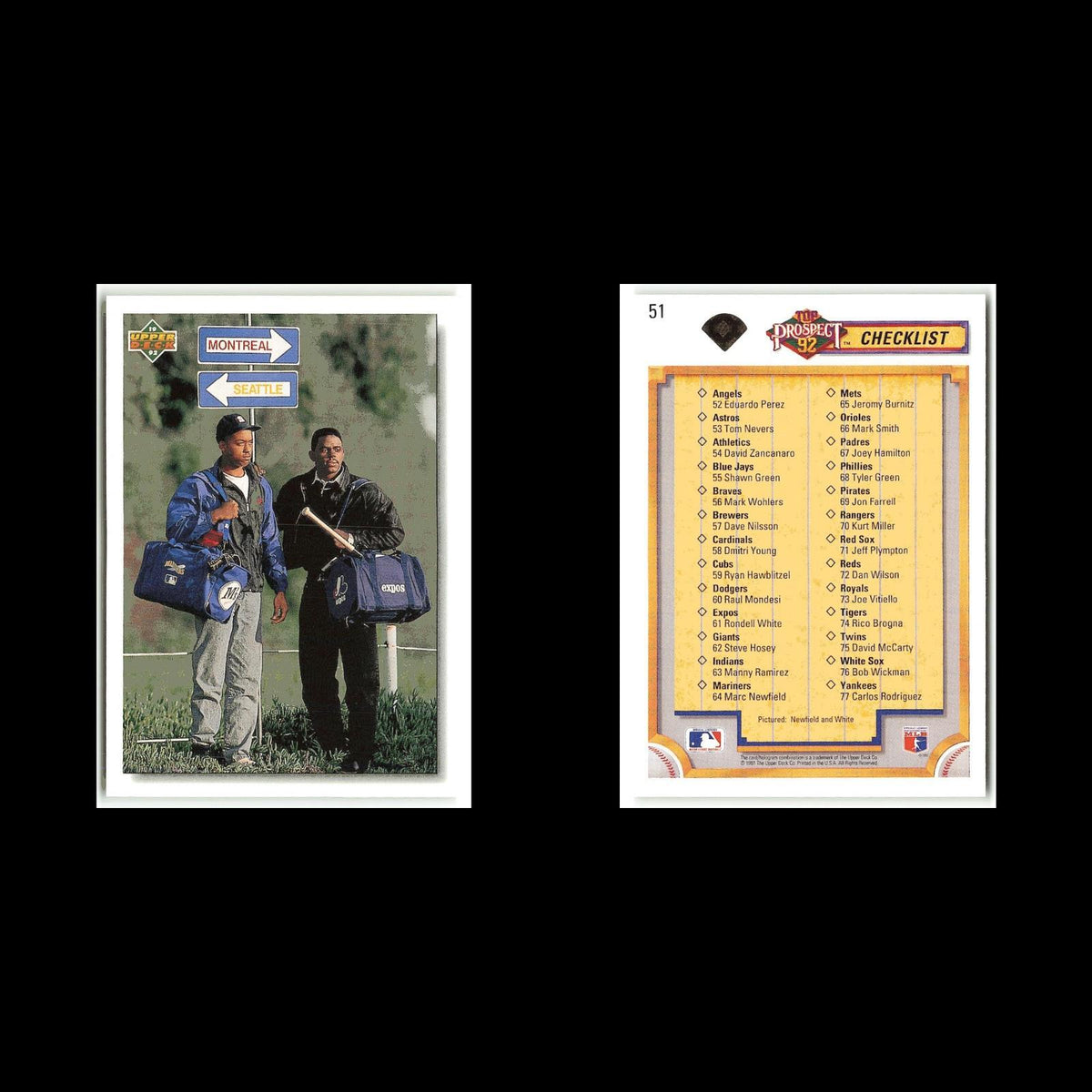 Top Prospect Checklist #51 1992 Upper Deck Montreal Expos/Seattle Mariners Card