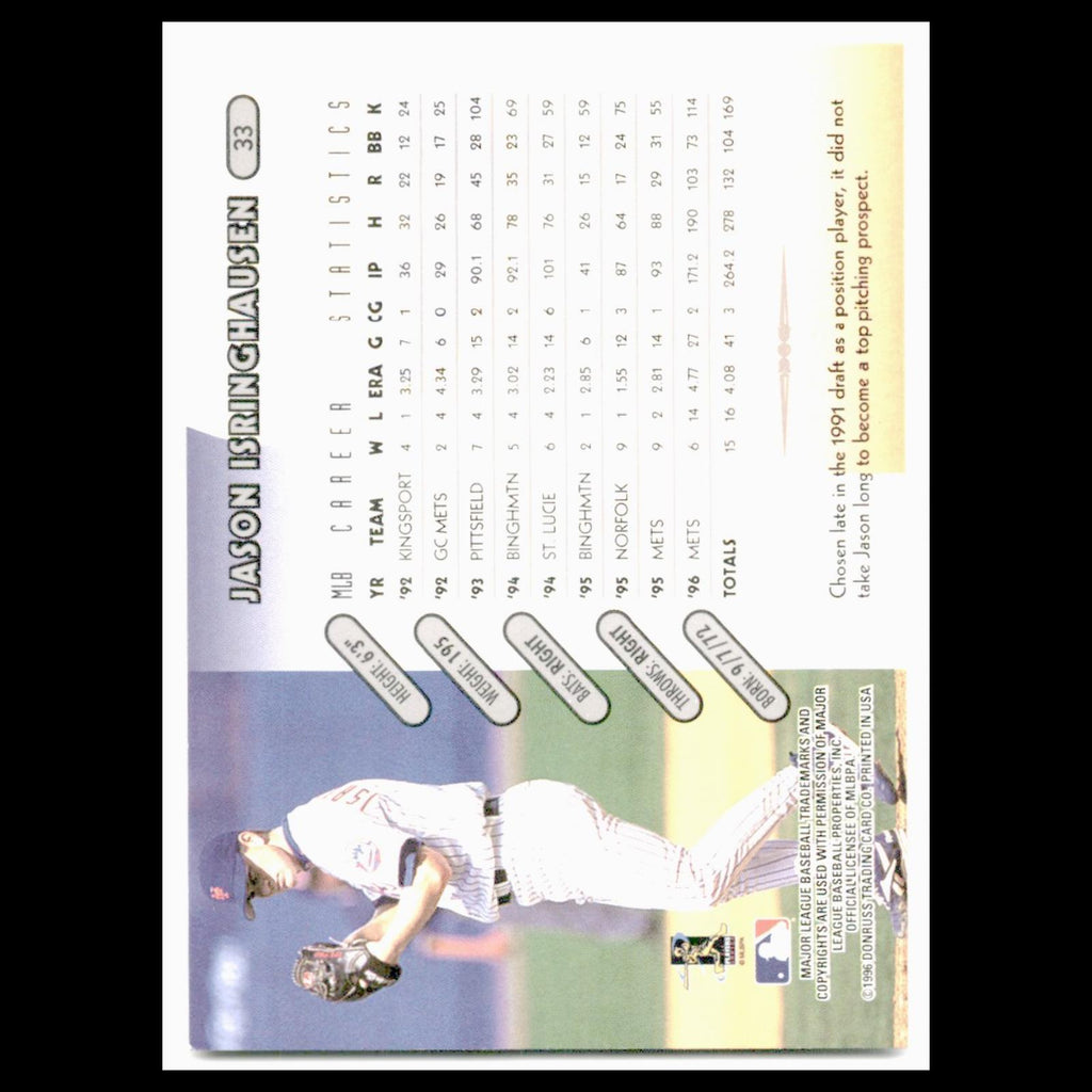Jason Isringhausen #33 1997 Donruss New York Mets Baseball Card MLB NM