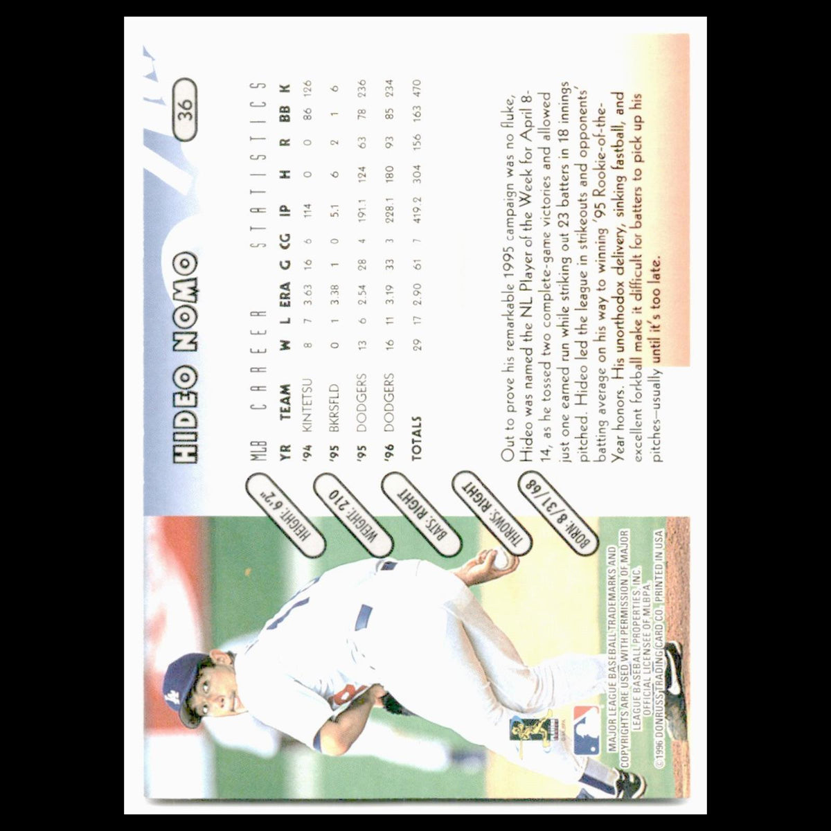 Hideo Nomo #36 1997 Donruss Los Angeles Dodgers Baseball Card MLB NM