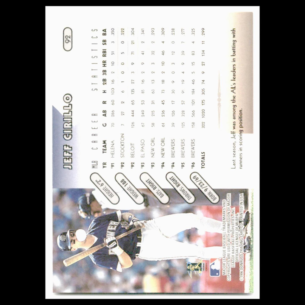 Jeff Cirillo #92 1997 Donruss Milwaukee Brewers Baseball Card MLB NM