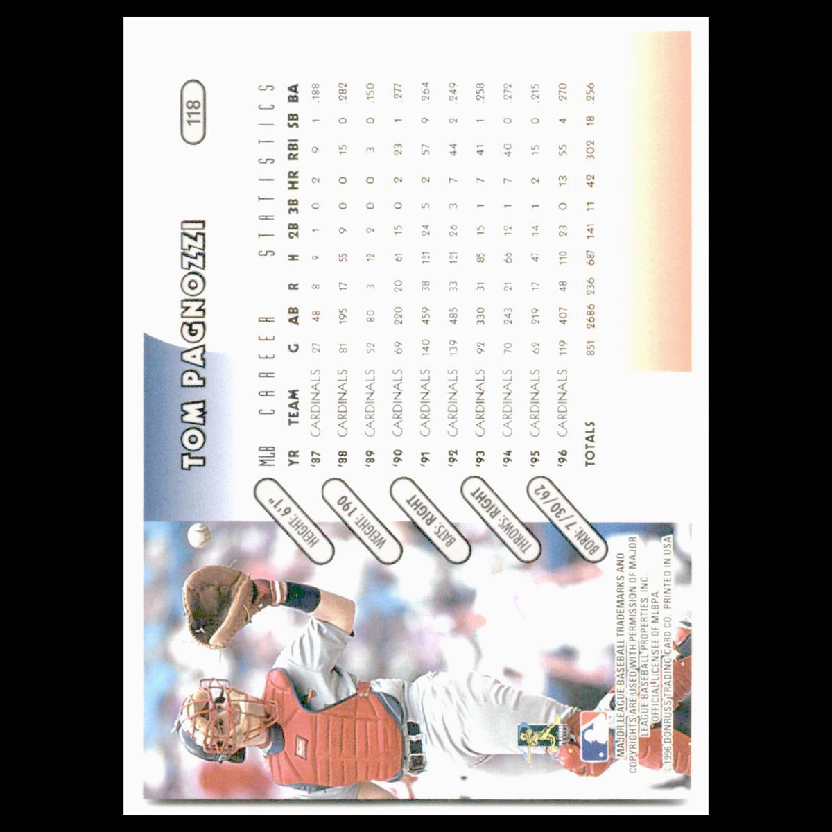 Tom Pagnozzi #118 1997 Donruss St. Louis Cardinals Baseball Card MLB NM