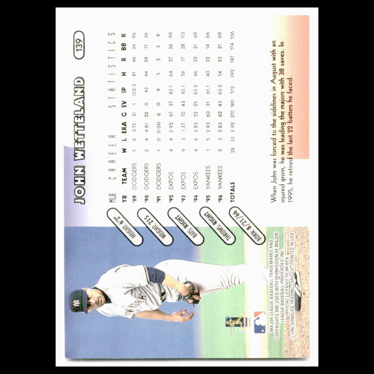 John Wetteland #139 1997 Donruss New York Yankees Baseball Card MLB NM