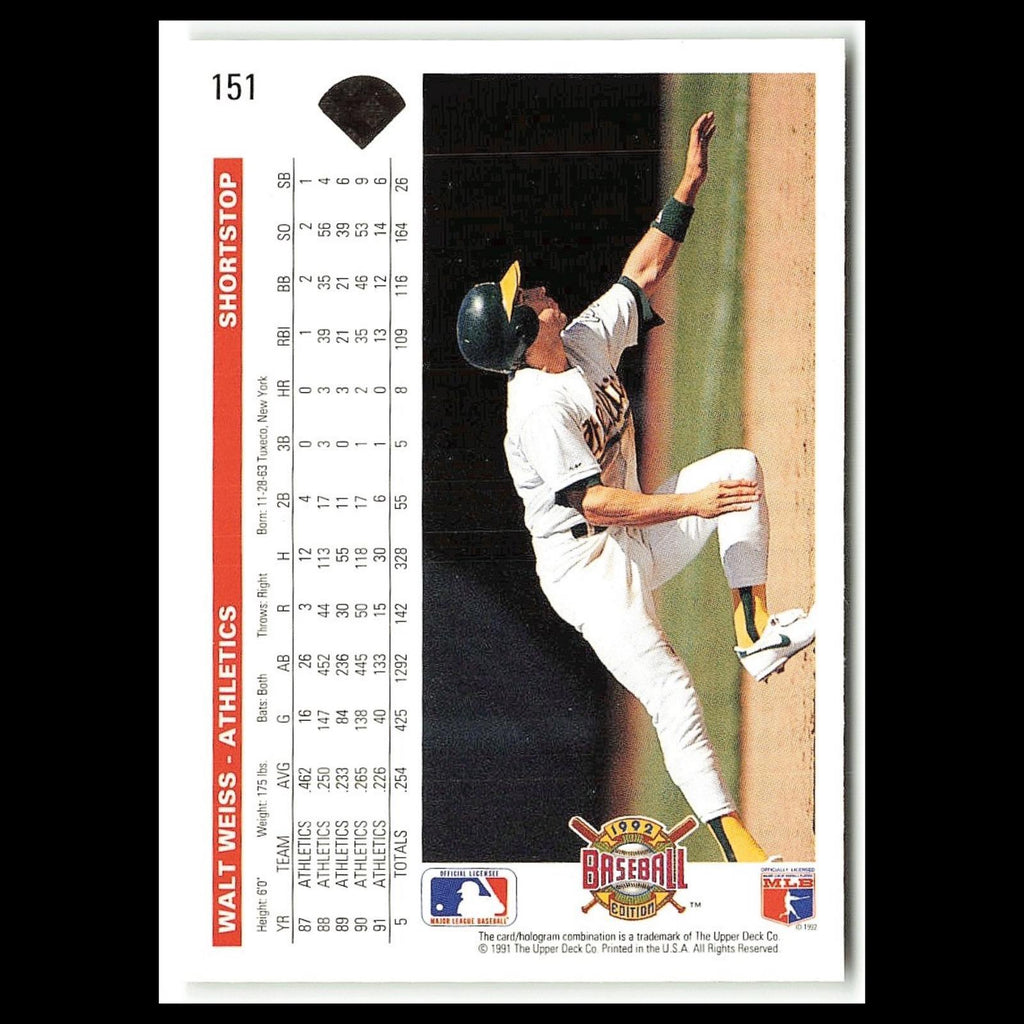 Walt Weiss #151 1992 Upper Deck Oakland Athletics Baseball Card MLB NM