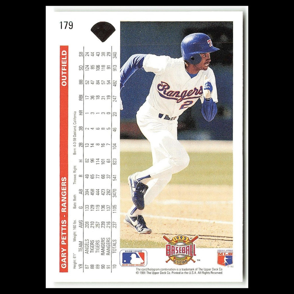 Gary Pettis #179 1992 Upper Deck Texas Rangers Baseball Card MLB NM