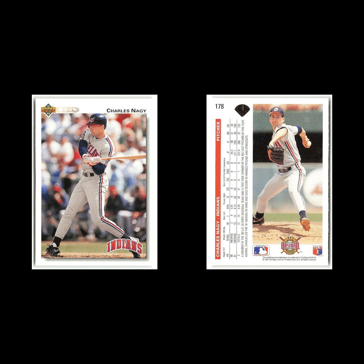Charles Nagy #178 1992 Upper Deck Cleveland Indians Baseball Card MLB NM