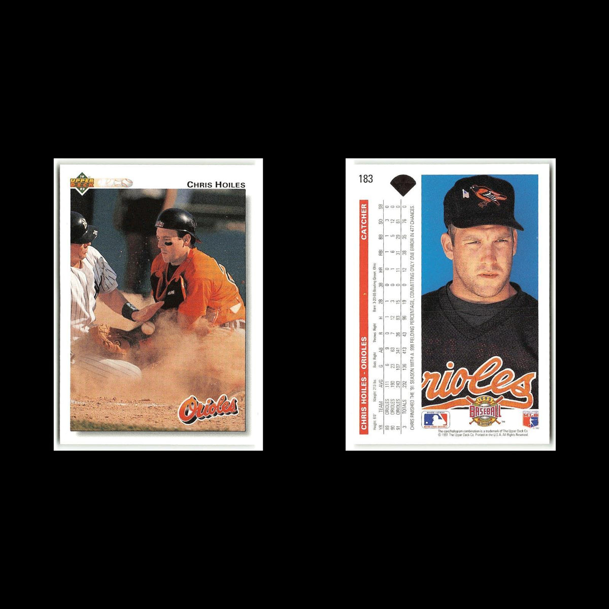 Chris Hoiles #183 1992 Upper Deck Baltimore Orioles Baseball Card MLB NM