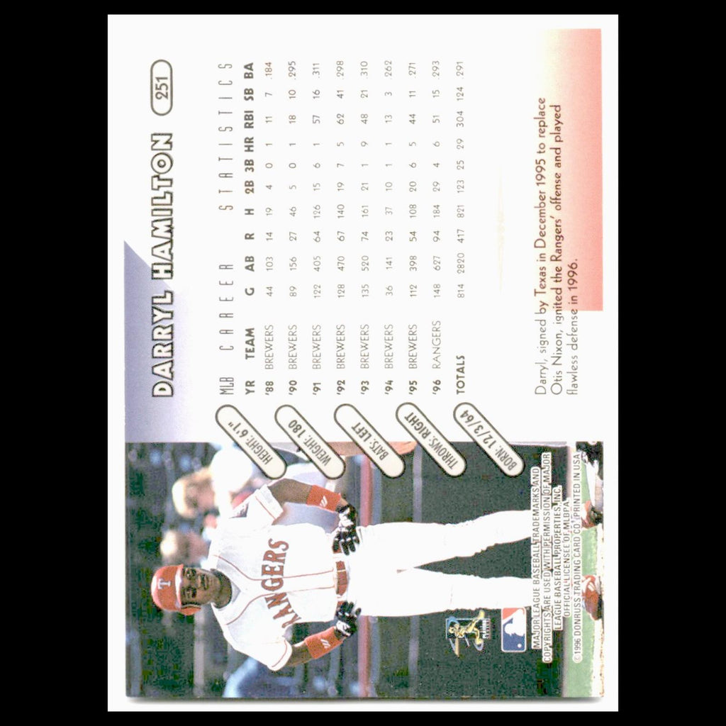 Darryl Hamilton #251 1997 Donruss Texas Rangers Baseball Card MLB NM