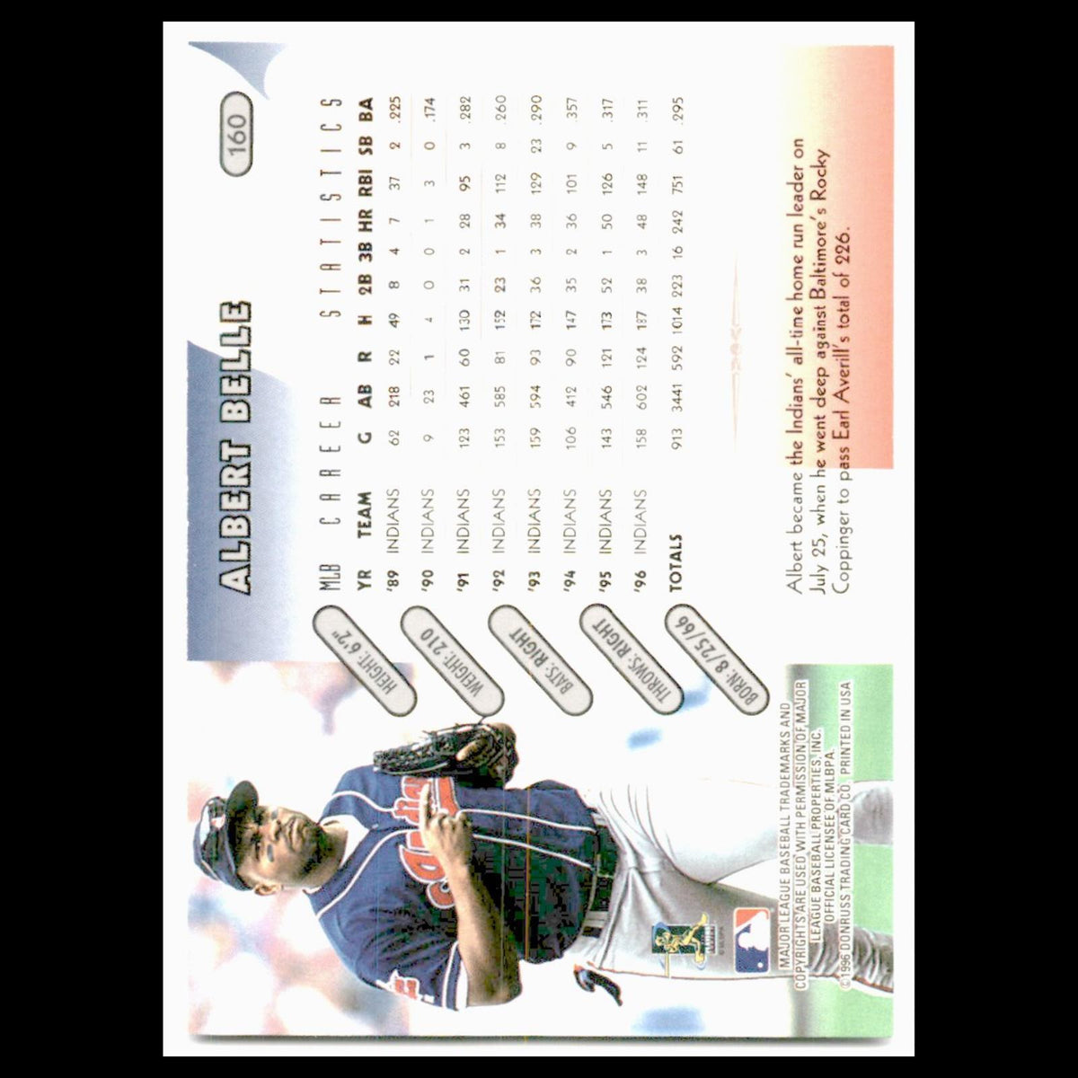 Albert Belle #160 1997 Donruss Cleveland Indians Baseball Card MLB NM