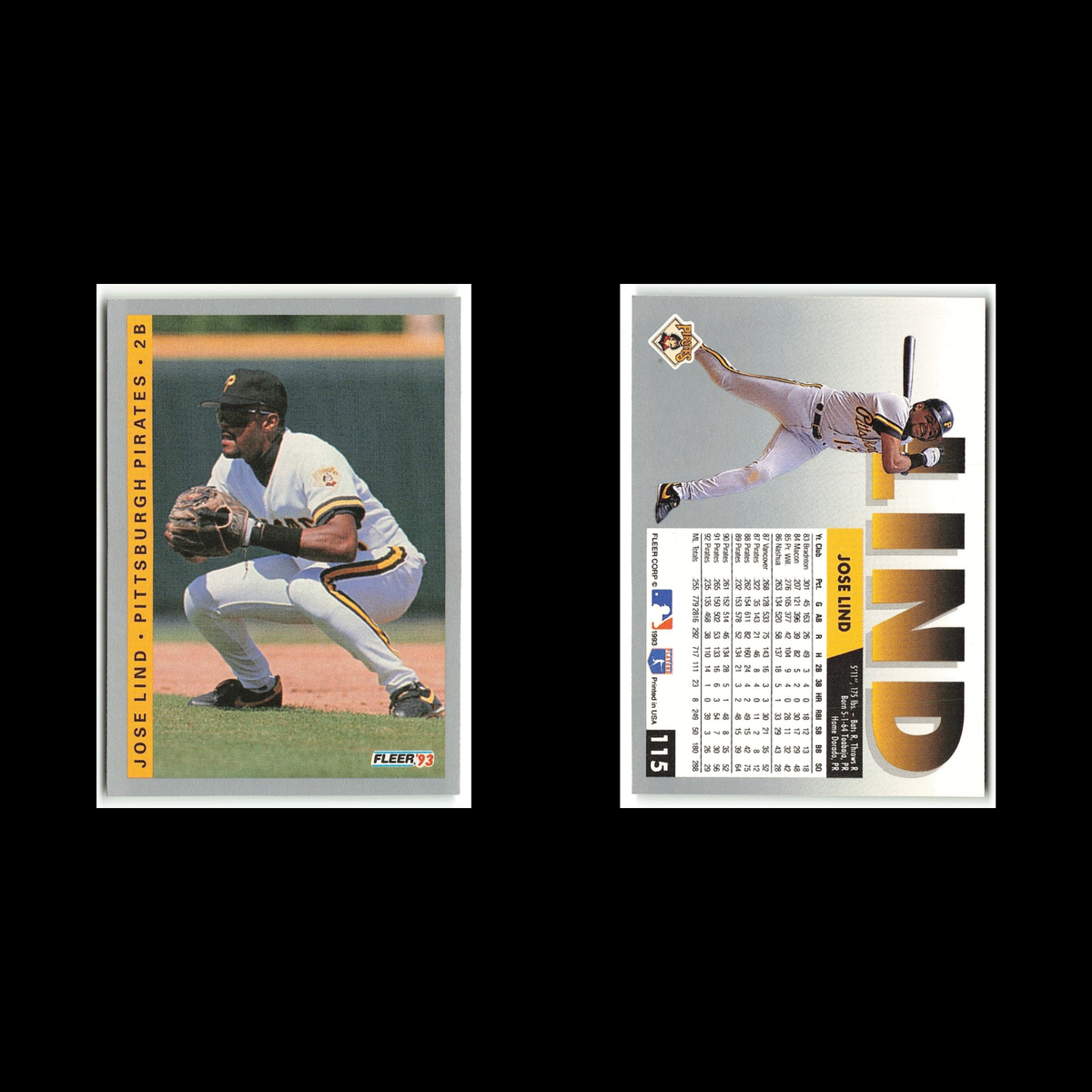 Jose Lind #115 1993 Fleer Pittsburgh Pirates Baseball Card MLB NM