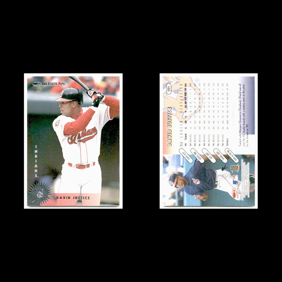 David Justice #291 1997 Donruss Cleveland Indians Baseball Card MLB NM