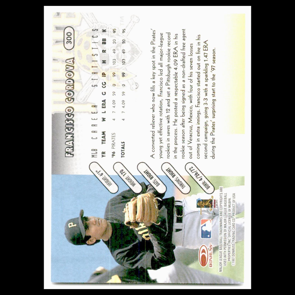 Francisco Cordova #300 1997 Donruss Pittsburgh Pirates Baseball Card MLB NM