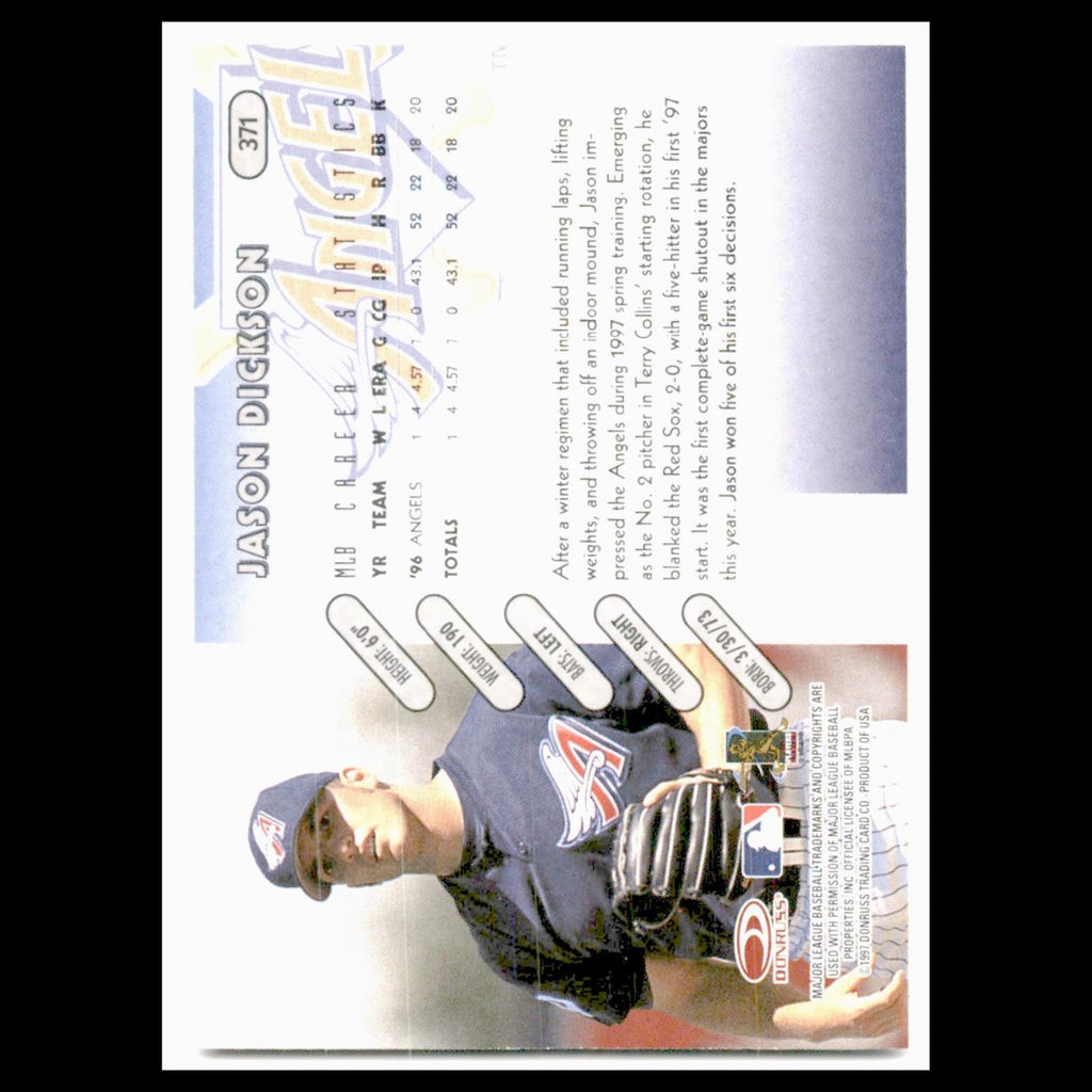 Jason Dickson Rookie #371 1997 Donruss Anaheim Angels Baseball Card MLB NM