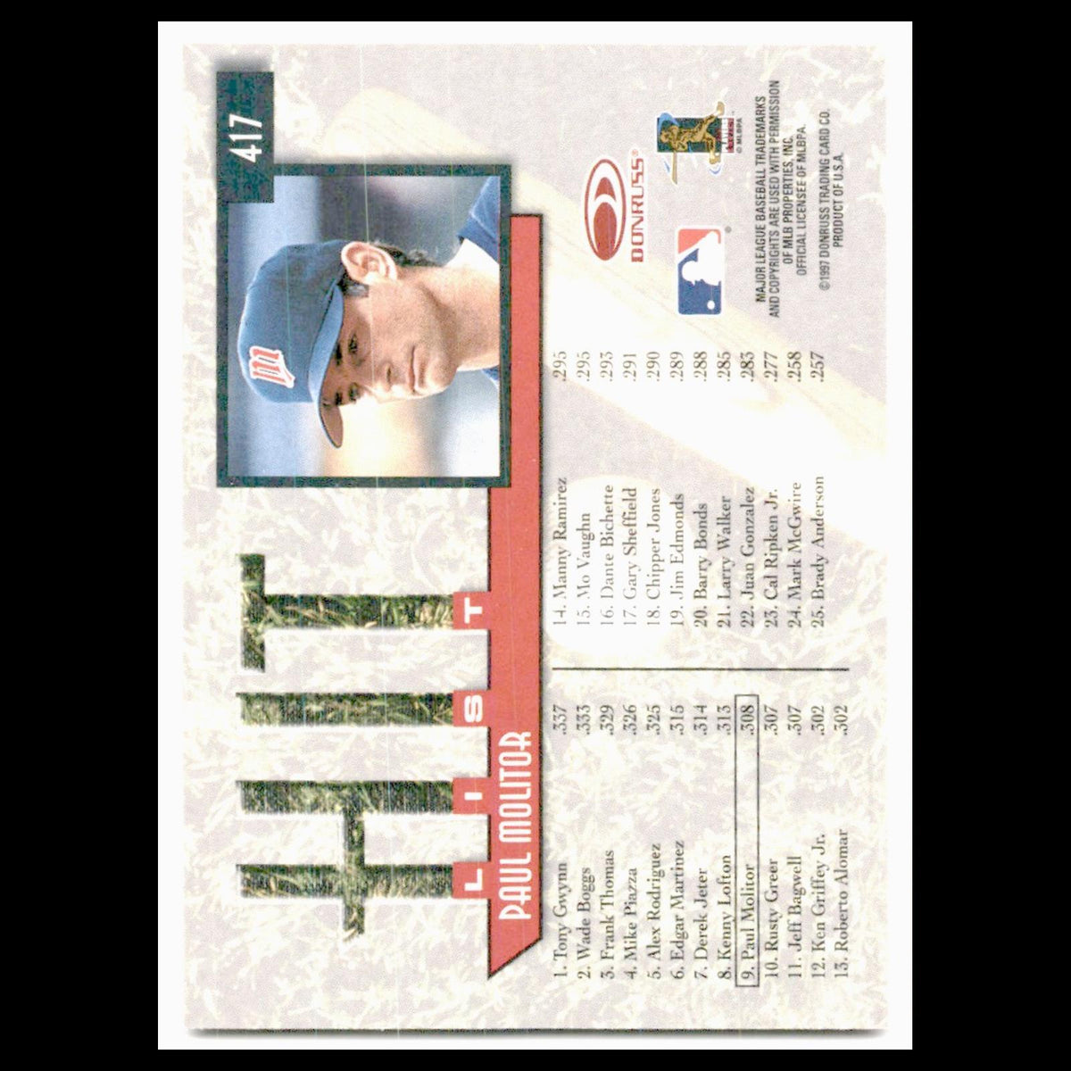 Paul Molitor #417 1997 Donruss Minnesota Twins Baseball Card MLB NM
